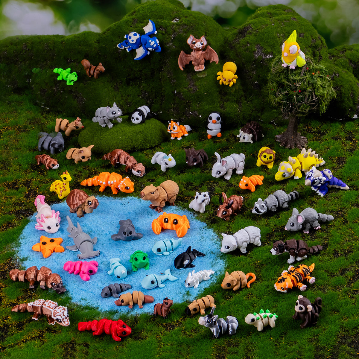 60 Pcs Mini 3D Printed Animals Figurines Set，3D Printed Animals for Office Desk Decor, Party Favors Gift Flexible Articulated Fidget Brand: Cuteseven