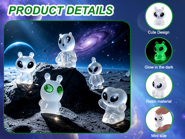 60 Pcs Green Alien Glow in The Dark Cute Mini Figures Space Party Favors Funny UFO Sci-fi Space Party Favors Boxes Treasure Miniature Garden Landscape Decor Desk Collectible