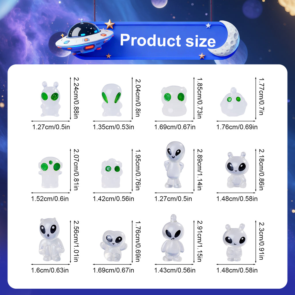 60 Pcs Green Alien Glow in The Dark Cute Mini Figures Space Party Favors Funny UFO Sci-fi Space Party Favors Boxes Treasure Miniature Garden Landscape Decor Desk Collectible