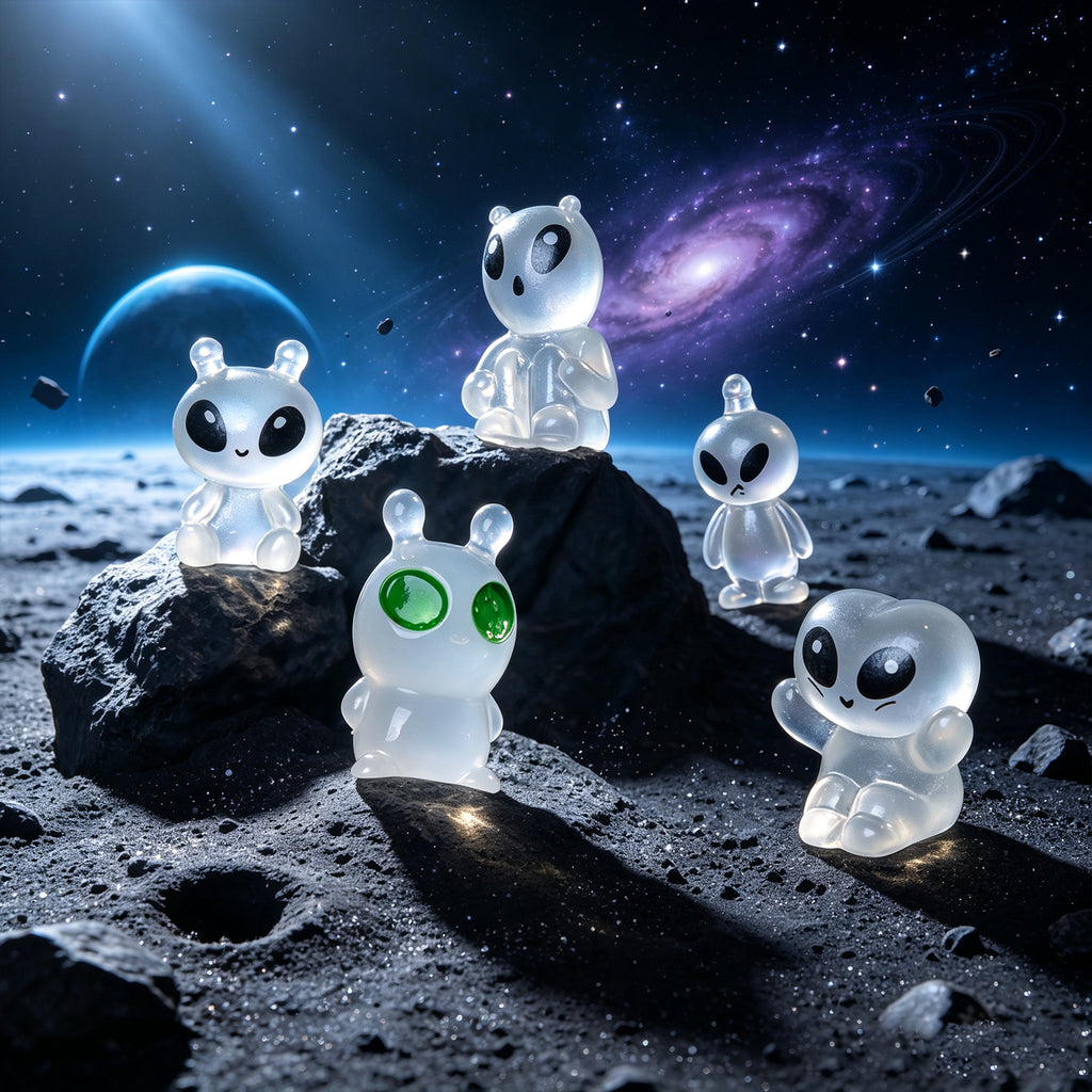 60 Pcs Green Alien Glow in The Dark Cute Mini Figures Space Party Favors Funny UFO Sci-fi Space Party Favors Boxes Treasure Miniature Garden Landscape Decor Desk Collectible