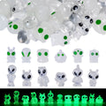 60 Pcs Green Alien Glow in The Dark Cute Mini Figures Space Party Favors Funny UFO Sci-fi Space Party Favors Boxes Treasure Miniature Garden Landscape Decor Desk Collectible