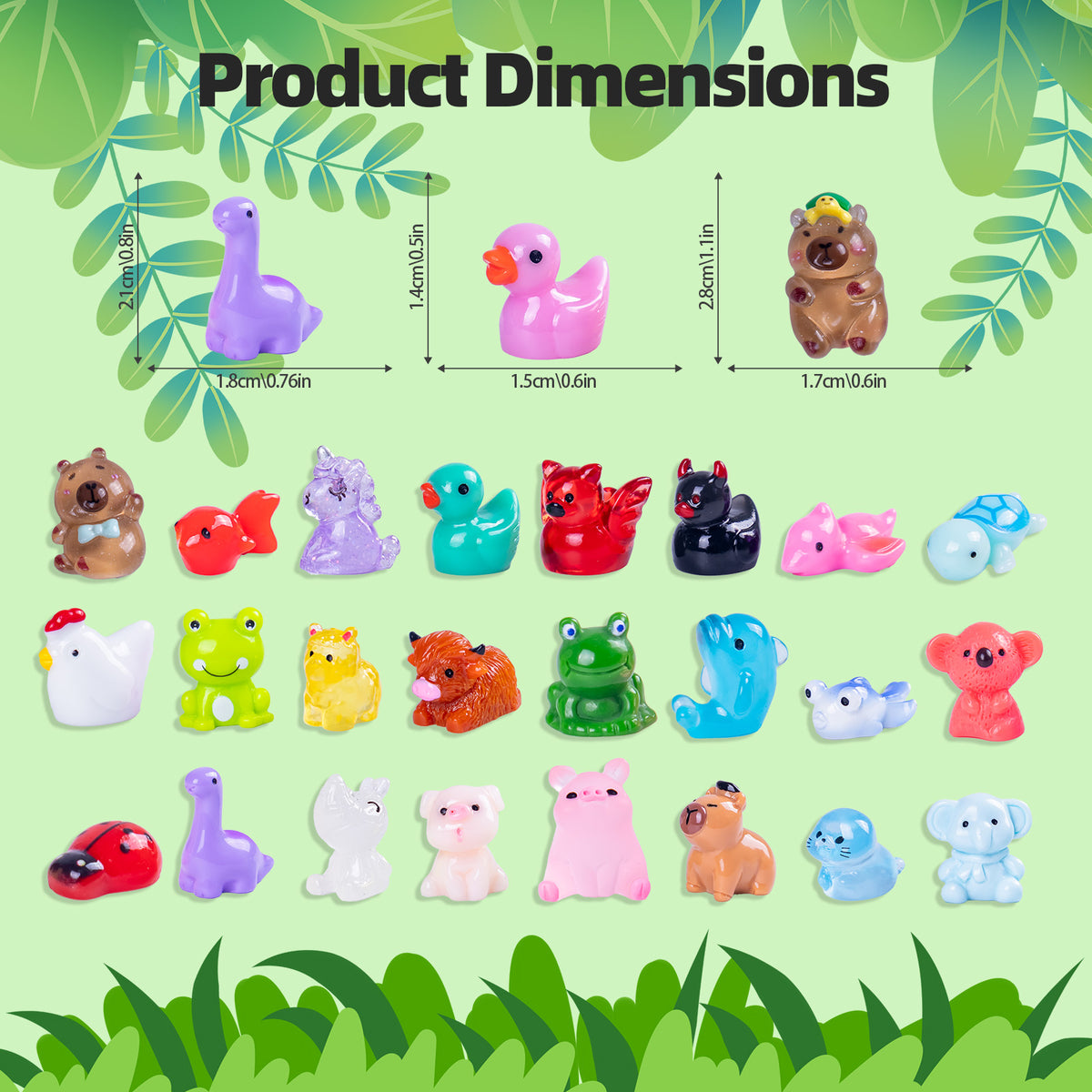 300Pcs Mini Resin Animals Bulk 300 Styles Variety Tiny Animals Figure to Hide Luminous Glow in The Dark for Miniature Fairy Garden Decoration Hide Crafts Decor