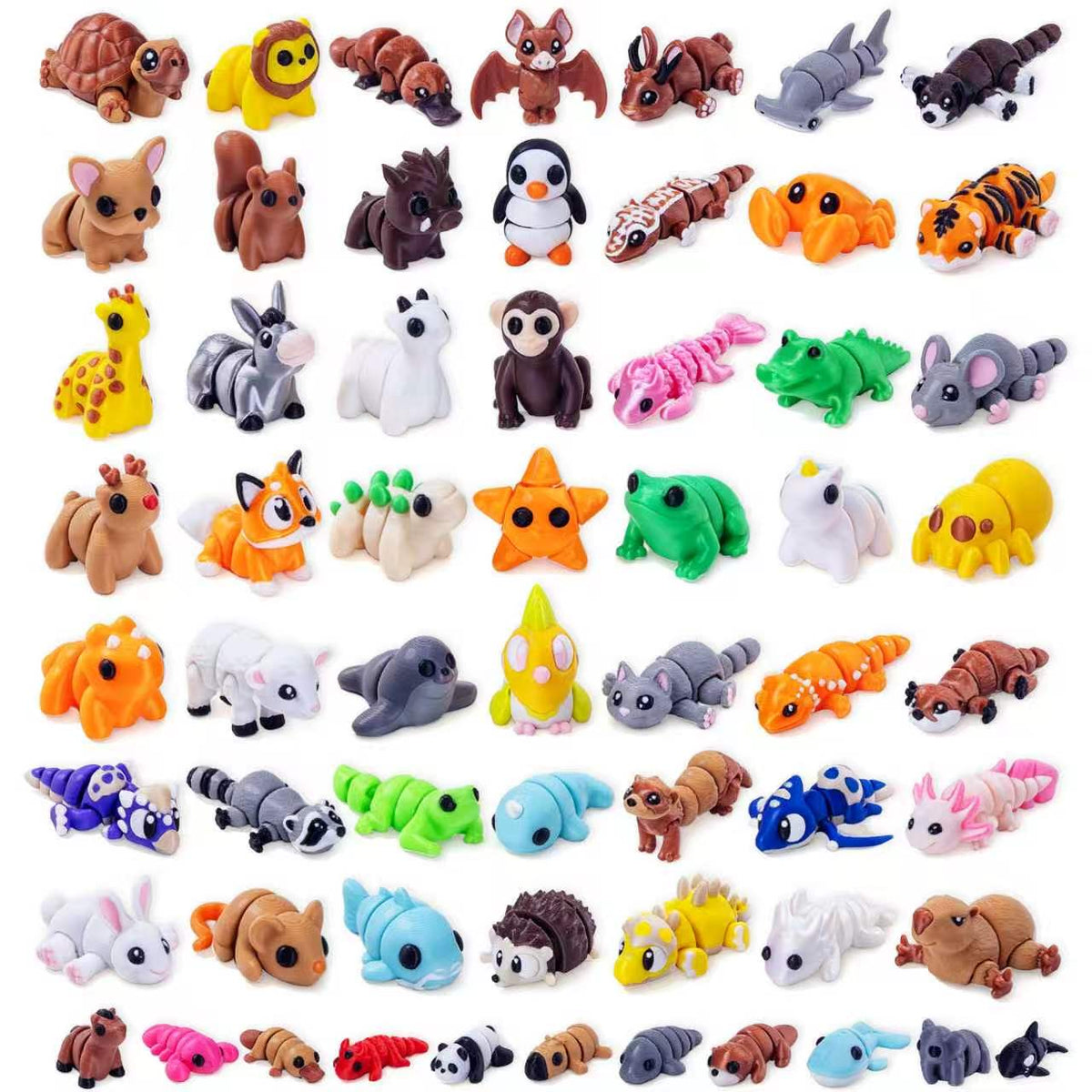 60 Pcs Mini 3D Printed Animals Figurines Set，3D Printed Animals for Office Desk Decor, Party Favors Gift Flexible Articulated Fidget Brand: Cuteseven