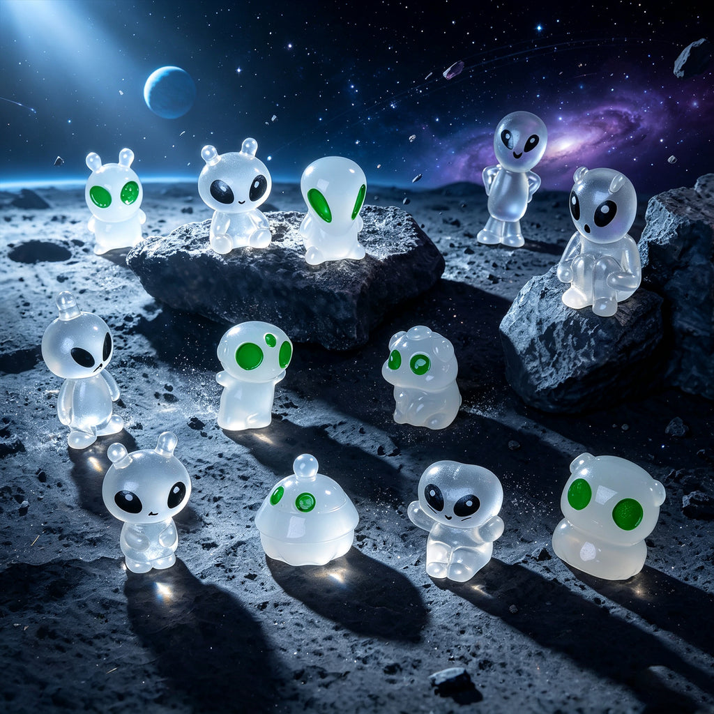 60 Pcs Green Alien Glow in The Dark Cute Mini Figures Space Party Favors Funny UFO Sci-fi Space Party Favors Boxes Treasure Miniature Garden Landscape Decor Desk Collectible
