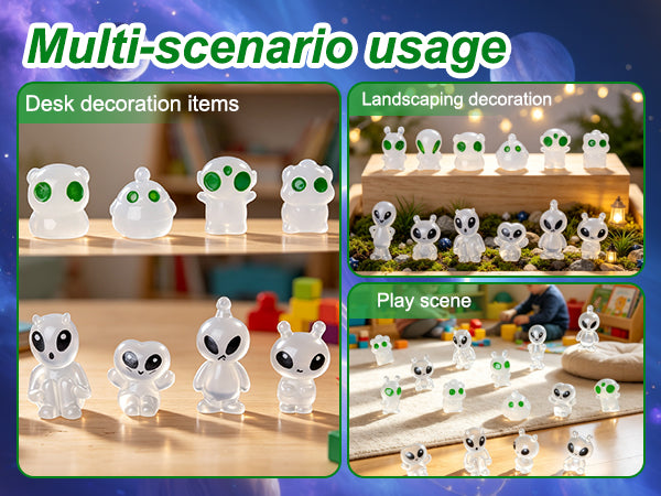60 Pcs Green Alien Glow in The Dark Cute Mini Figures Space Party Favors Funny UFO Sci-fi Space Party Favors Boxes Treasure Miniature Garden Landscape Decor Desk Collectible